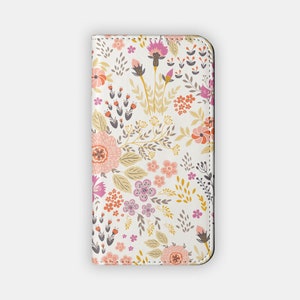 PRETTY PINKS Wallet Phone Case | For Galaxy S23, Galaxy S22, Galaxy S21, S10, iPhone 15, iPhone 14, 13, 12, 11 | Flower Flip Case