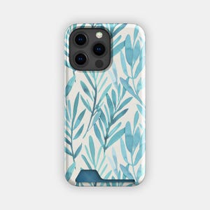 Smaragd Blätter Floral Kartenhalter | Weiches Aquarell Slim Case | Passend für iPhone 16, 15 Pro Max, 14, 13, Samsung Galaxy S22, S21 Plus
