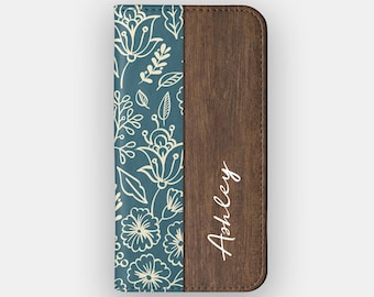 Teal Stems Floral Green Wallet Case for Samsung S26, S25, S24, iPhone 18, 17