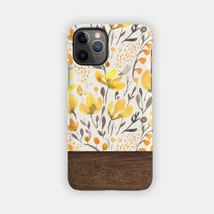 YELLOW MEADOWS iPhone Case - Pastel Floral and Wood Design for your Apple iPhone 15 14 13 12 11 - Floral Durable iPhone Case