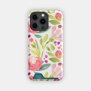 Porte-cartes floral New Stems | Porte-cartes à fleurs pastel | Compatible avec les iPhone 16, 15 Pro Max, 14, 13, Samsung Galaxy S22, S21 Plus