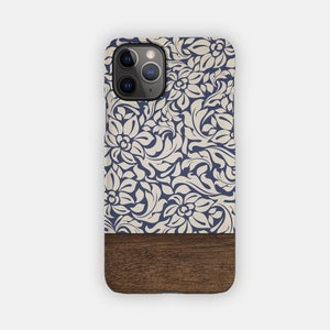 INDIGO SWISH iPhone Case - Blue Baroque and Wood Design for your Apple iPhone 15 14 13 12 11 - Aesthetic Premium iPhone Case