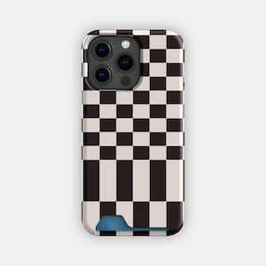 Estuche para tarjetas con diseño abstracto Night Check / Estuche delgado con cuadros llamativos / Compatible con iPhone 16, 15 Pro Max, 14, 13, Samsung Galaxy S22, S21 Plus