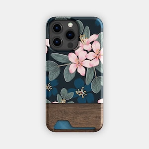 Porte-cartes rose à fleurs dispersées | mince Bold Flower | Compatible avec les iPhone 16, 15 Pro Max, 14, 13, Samsung Galaxy S22, S21 Plus