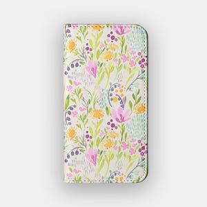 Bunte Wiese Blumen Portemonnaie | Pastel Flower Kartenaufbewahrungs-Folio | Passend für iPhone 16, 15, 14, 13, Samsung Galaxy S25, S24, S23, S22