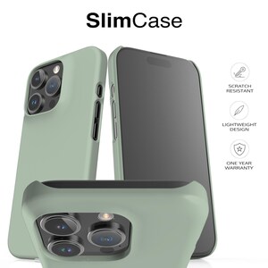 a slim, green-colored slimcase designed for an iPhone, showcasing its camera and screen.