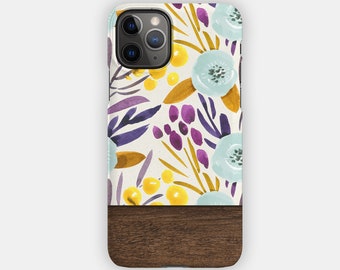 SHINING BRIGHT iPhone Case - Vibrant Floral and Wood Design for your Apple iPhone 15 14 13 12 11 - Botanical Durable iPhone Case