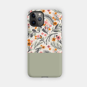 FRESH DEW iPhone Case - Floral and Block Olive Design for your Apple iPhone 15 14 13 12 11 - Floral Premium iPhone Case