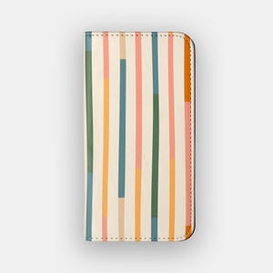 Funda billetera abstracta de Crayons / Funda de cuero vegano con líneas geométricas / Compatible con iPhone 16, 15, 14 y 13, y Samsung Galaxy S25, S24, S23 y S22