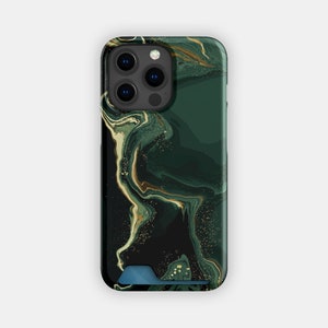 Custodia porta carte elegante Emerald River / Custodia sottile in marmo verde / Adatta per iPhone 16, 15 Pro Max, 14, 13, Samsung Galaxy S22, S21 Plus