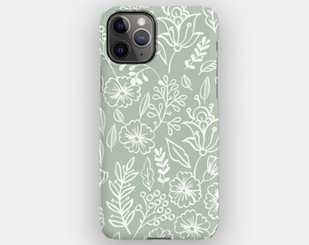 Sage Stems Boho Floral Phone Case for Apple iPhone 17, 16, 15. MagSafe Option