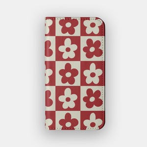 桜の花びらの抽象的なウォレットケース | 大胆な花柄カード収納フォリオ | iPhone 16、15、14、13、Samsung Galaxy S25、S24、S23、S22に対応