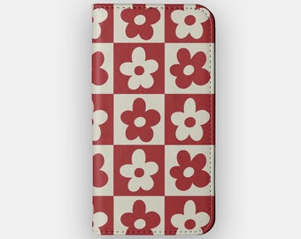 Cherry Petals Abstract Floral Wallet Case for Samsung S26, S25, S24, iPhone 18, 17