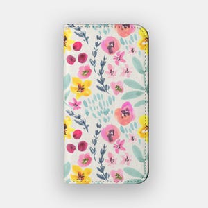 Tropische Brise Blumen Brieftasche Pastel Flower Kartenaufbewahrungs-Folio | Passend für iPhone 16, 15, 14, 13, Samsung Galaxy S25, S24, S23, S22