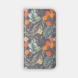 FOREST SCATTER Wallet Case - Orange Floral Buds Design for your iPhone 15 14 13 12, Galaxy S24 S23 S22 S21 S20 - Flowery Folio Case