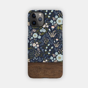 NAVY SCATTERING iPhone Case - Dark Floral and Wood Design for your Apple iPhone 15 14 13 12 11 - Floral Tough iPhone Case