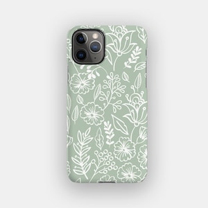 Sage Stems Handyhülle - Zartgrünes Blumenmuster iPhone 16 Hülle | Für iPhone 16, iPhone 15, iPhone 14, iPhone 13 - Option MagSafe