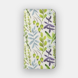 Climbing Greens Floral Wallet Case | Watercolour Flower Vegan Leather Folio | Fits iPhone 16, 15, 14, 13, Samsung Galaxy S25, S24, S23, S22