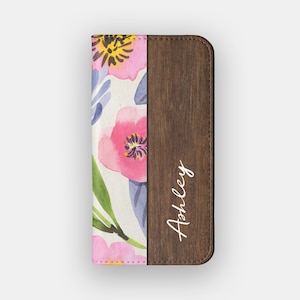 Flieder Felder Floral Hülle | Pastel Flower Kartenaufbewahrungs-Folio | Passend für iPhone 16, 15, 14, 13, Samsung Galaxy S25, S24, S23, S22