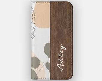 Capa carteira para celular com estampa floral de folhas caídas para iPhone 17, 16, 15 e Samsung S26.
