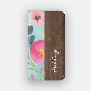 Regen Herbst Floral Brieftasche Fall | Hübsches Blumen-Vegan-Leder-Folio | Passend für iPhone 16, 15, 14, 13, Samsung Galaxy S25, S24, S23, S22