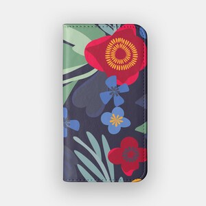 Bold Rabble Floral Hülle | Bunte Blumen Kunstleder Folio | Passend für iPhone 16, 15, 14, 13, Samsung Galaxy S25, S24, S23, S22