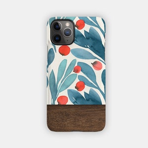 BERRY NICE iPhone Case - Pastel Florals and Wood Design for your Apple iPhone 15 14 13 12 11 - Flowery Durable iPhone Case