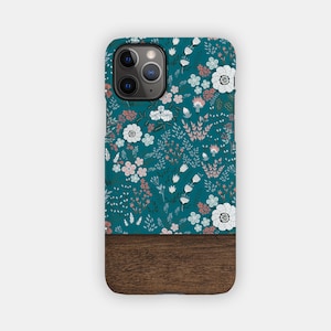 TEAL SCATTERING iPhone Case - Green Florals and Wood Design for your Apple iPhone 15 14 13 12 11 - Botanical Premium iPhone Case
