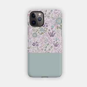 LILAC SCATTERING iPhone Case - Floral and Block Dusky Blue Design for your Apple iPhone 15 14 13 12 11 - Botanical Protective iPhone Case