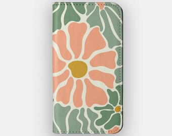 Peach Floral Abstract Bold Wallet Case for iPhone 18, 17, 16, Samsung S26, S25