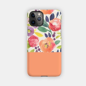 MIXED SEEDS iPhone Case - Floral and Block Peach Design for your Apple iPhone 15 14 13 12 11 - Flowery Tough iPhone Case