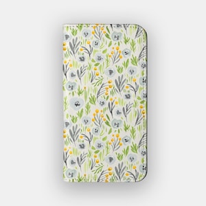 Buttercup Scatter Floral Wallet Case | Flower Watercolour Card Storage Folio | Fits iPhone 16, 15, 14, 13, Samsung Galaxy S25, S24, S23, S22