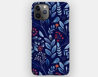 Navy Doodle Sketch Floral Phone Case | for iPhone 17 Pro Max, 16, 15, 14, Samsung S26 Ultra, S25, S24, S23, Pixel 10 Pro, 9, 8