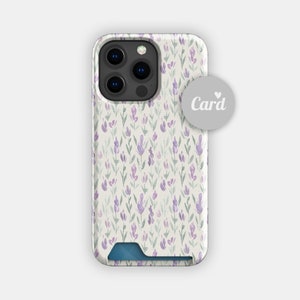 Etui na karty z motywem kwiatowym Lavender Love | Etui na karty z motywem kwiatów pastelowych | Pasuje do iPhone'a 16, 15 Pro Max, 14, 13, Samsunga Galaxy S22, S21 Plus