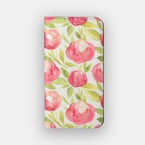 Custodia a portafoglio floreale Rosy Bloomer / Custodia a libro porta carte con fiori pastello / Adatta per iPhone 16, 15, 14, 13, Samsung Galaxy S25, S24, S23, S22