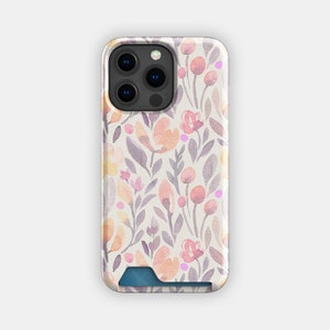 Mauve Meadow Blumen Kartenhalter | Weiches Aquarell Slim Case | Passend für iPhone 16, 15 Pro Max, 14, 13, Samsung Galaxy S22, S21 Plus