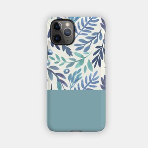 FRESH LEAVES iPhone Case - Floral and Block Blue Design for your Apple iPhone 15 14 13 12 11 - Flowery Durable iPhone Case