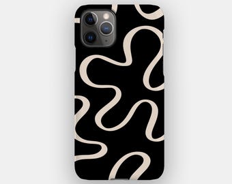 Black Swirls Abstract Phone Case for Apple iPhone 17, 16, 15, 14. MagSafe Option