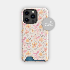 Pastell Paddock Floral Kartenhalter | Pastell Blumen Kartenetui | Passend für iPhone 16, 15 Pro Max, 14, 13, Samsung Galaxy S22, S21 Plus