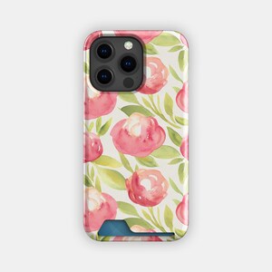 Rosy Bloomer Blumen Kartenhalter | Weiche Pastellblumen schlanke Hülle | Passend für iPhone 16, 15 Pro Max, 14, 13, Samsung Galaxy S22, S21 Plus