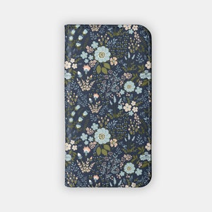NAVY SCATTERING Wallet Phone Case | For iPhone 15, iPhone 14, iPhone 13, 12, 11, Samsung S23, Samsung S22, S21, S10 | Flower Flip Case