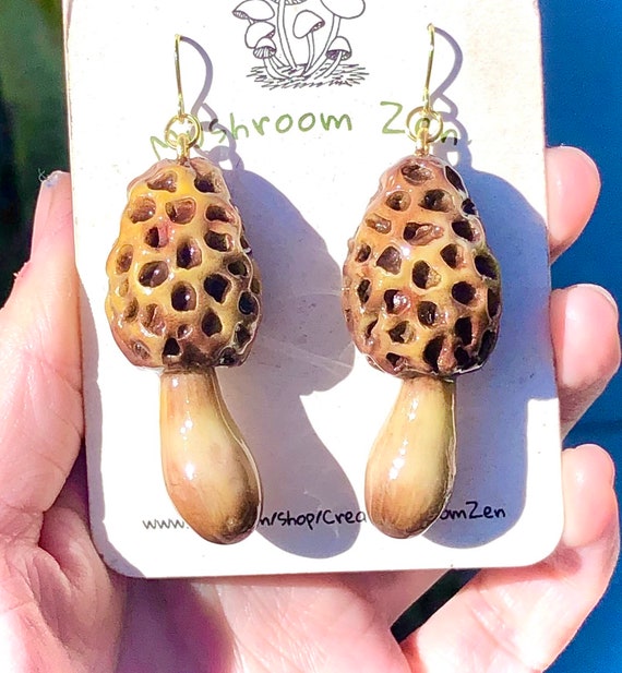 New Cute Realistic Glow in the Dark Morel Earrings 14k Gold Etsy