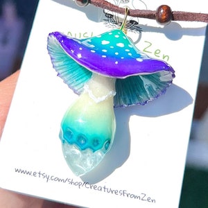 New Water Fairy Amanita Zen’s signature design mushroom pendants Glow in dark  glow in the dark mushroom charm + clear Quartz