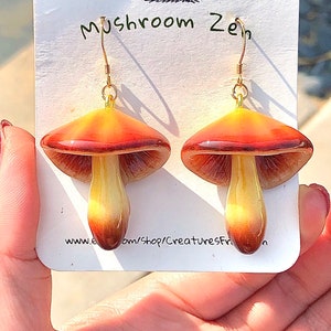 Glow in dark brown mushroomearrings cap mushroom earrings handmade earrings