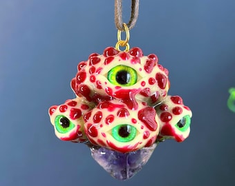 Protection Cluster Sick Drippy Bleeding tooth fungus glow in the dark mushroom charm + amethyst