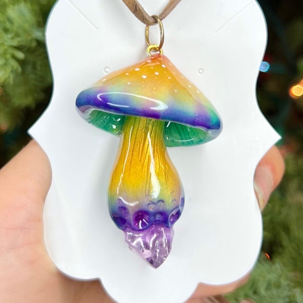 Northern Light gorgeous Psilocybin +  Amethyst Glow in the dark mushroom  pendant