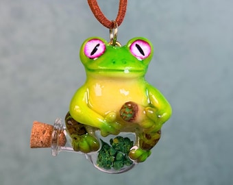Handmade Glow in Dark Stony Frog Necklace – Sculpture Art Jewelry