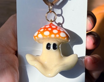 Amanita Hat Ghost Necklace glow in the dark Halloween art