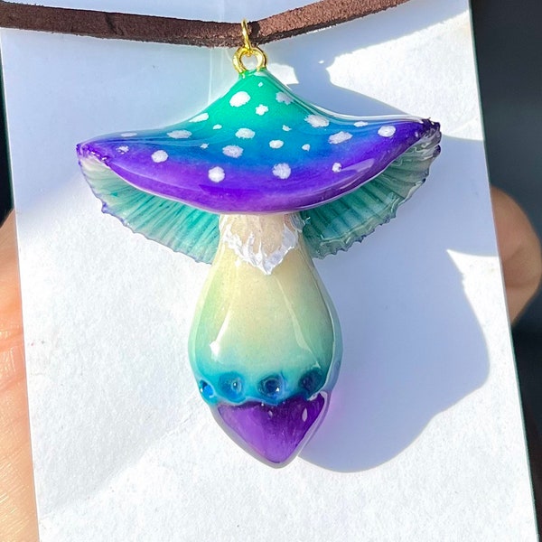 New Water Fairy Amanita Zen’s signature design mushroom pendants Glow in dark  glow in the dark mushroom charm + amethyst