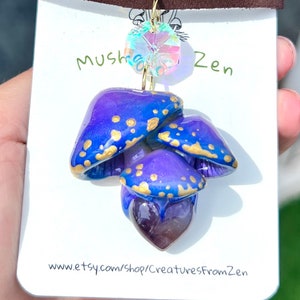 2 pendants Share with your bestie set Petite Cute cluster Glow in dark mushroom pendants With Amethyst / clear Quartz image 2